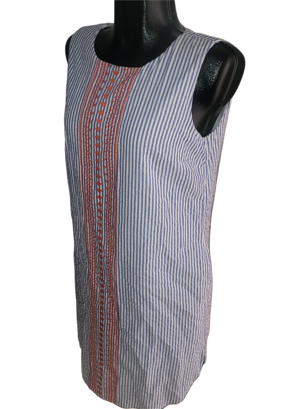 Charlie Paige Striped Sleeveless Shift Dress with Red Embroidered Front Size S - Picture 3 of 5